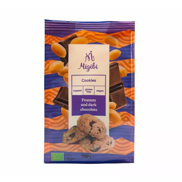 Cookies Cu Arahide Si Ciocolata Bio Vegan Fara Gluten 100 Grame